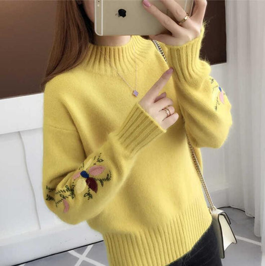 Amandine™ Floral Embroidered Half Turtleneck Sweater