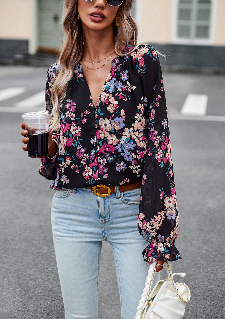 Haut floral à col en V Camille™