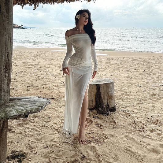 Hélène™ Off-shoulder Long Sleeve Hem Dress