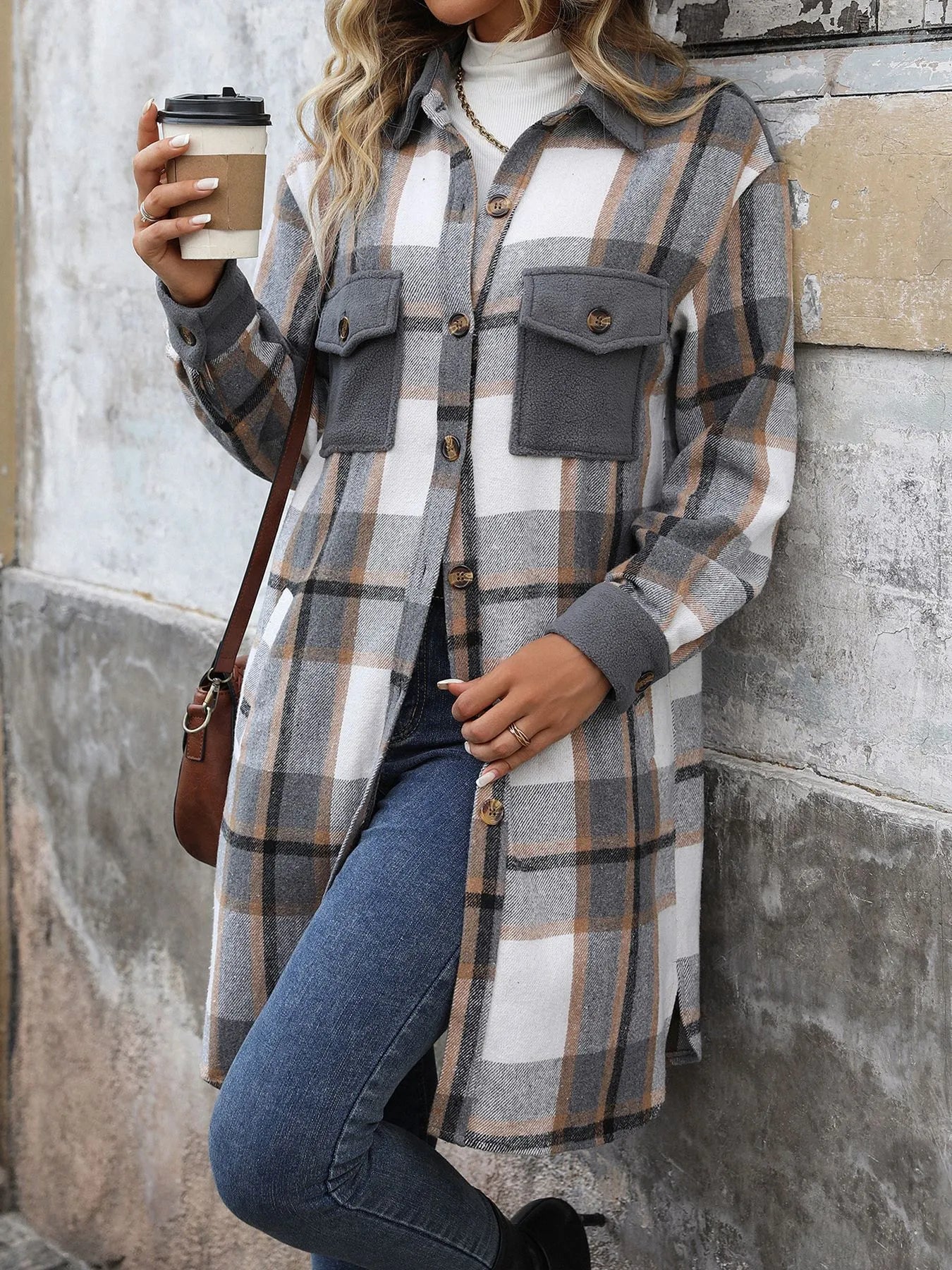 Manteau long à carreaux Anaïs™