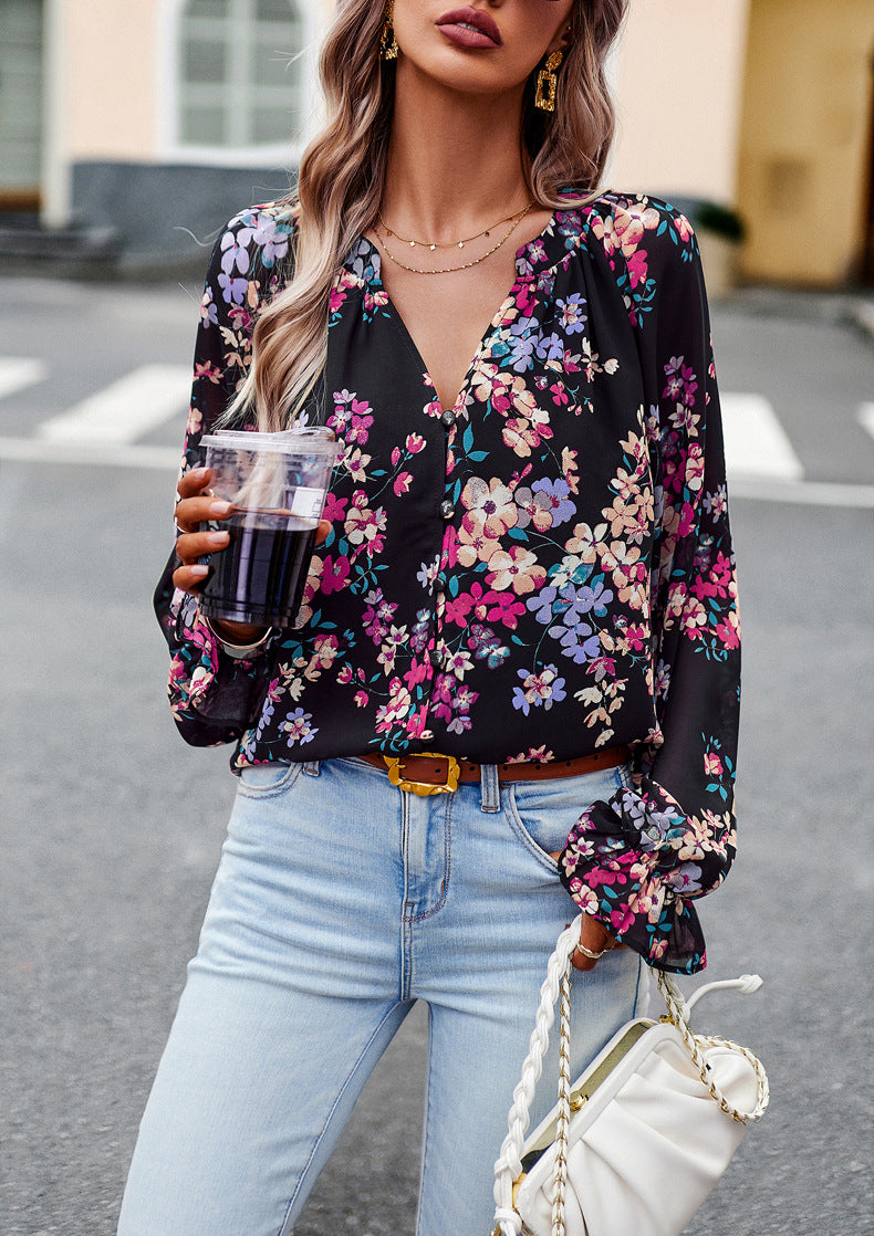 Haut floral à col en V Camille™