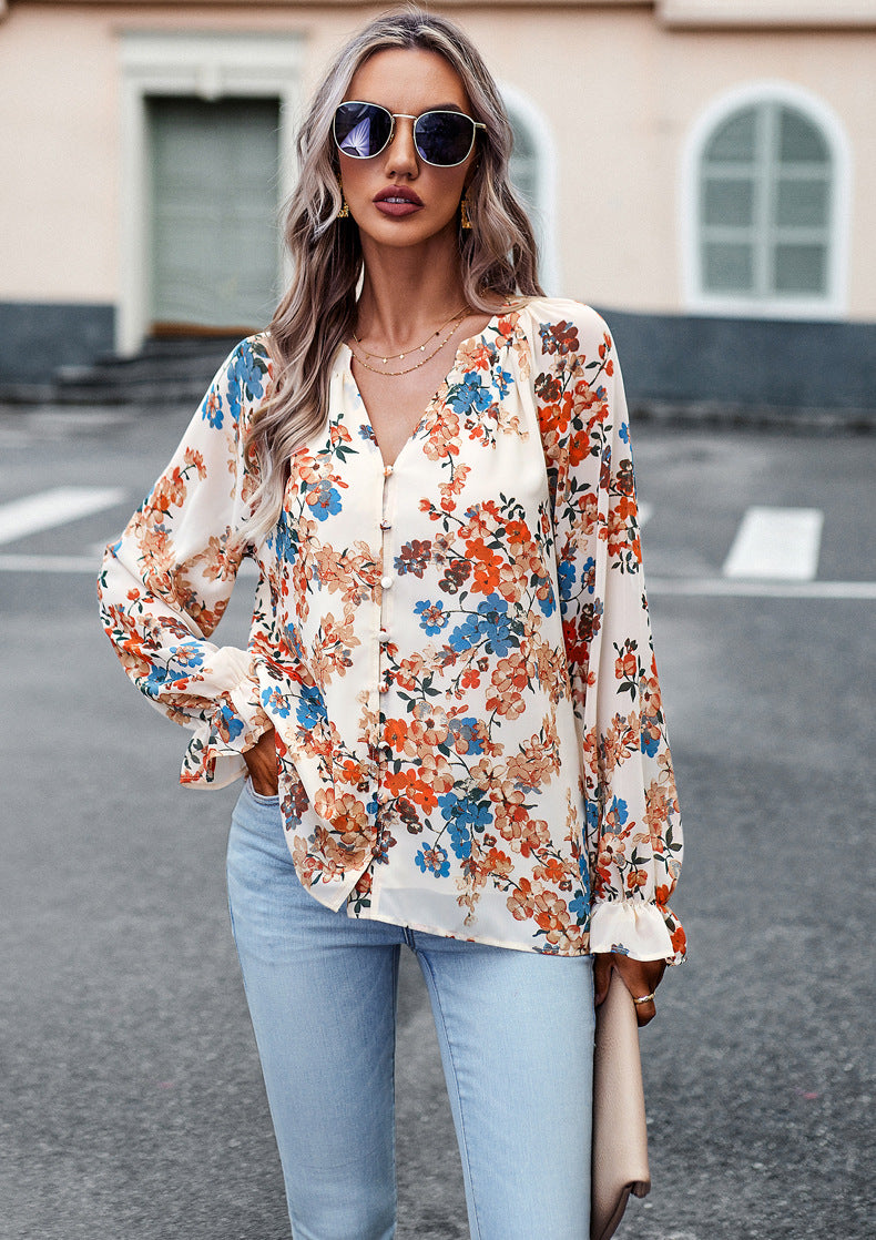 Haut floral à col en V Camille™