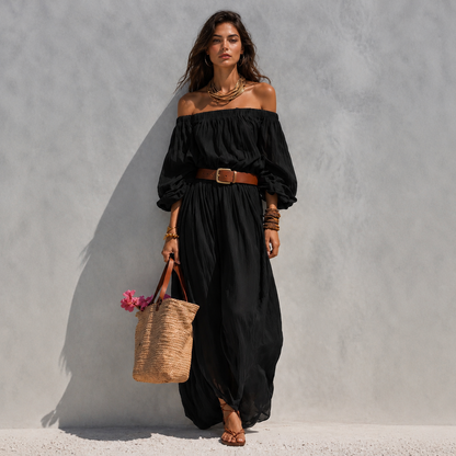 Isélia™ Robe en Lin Épaules Dénudées