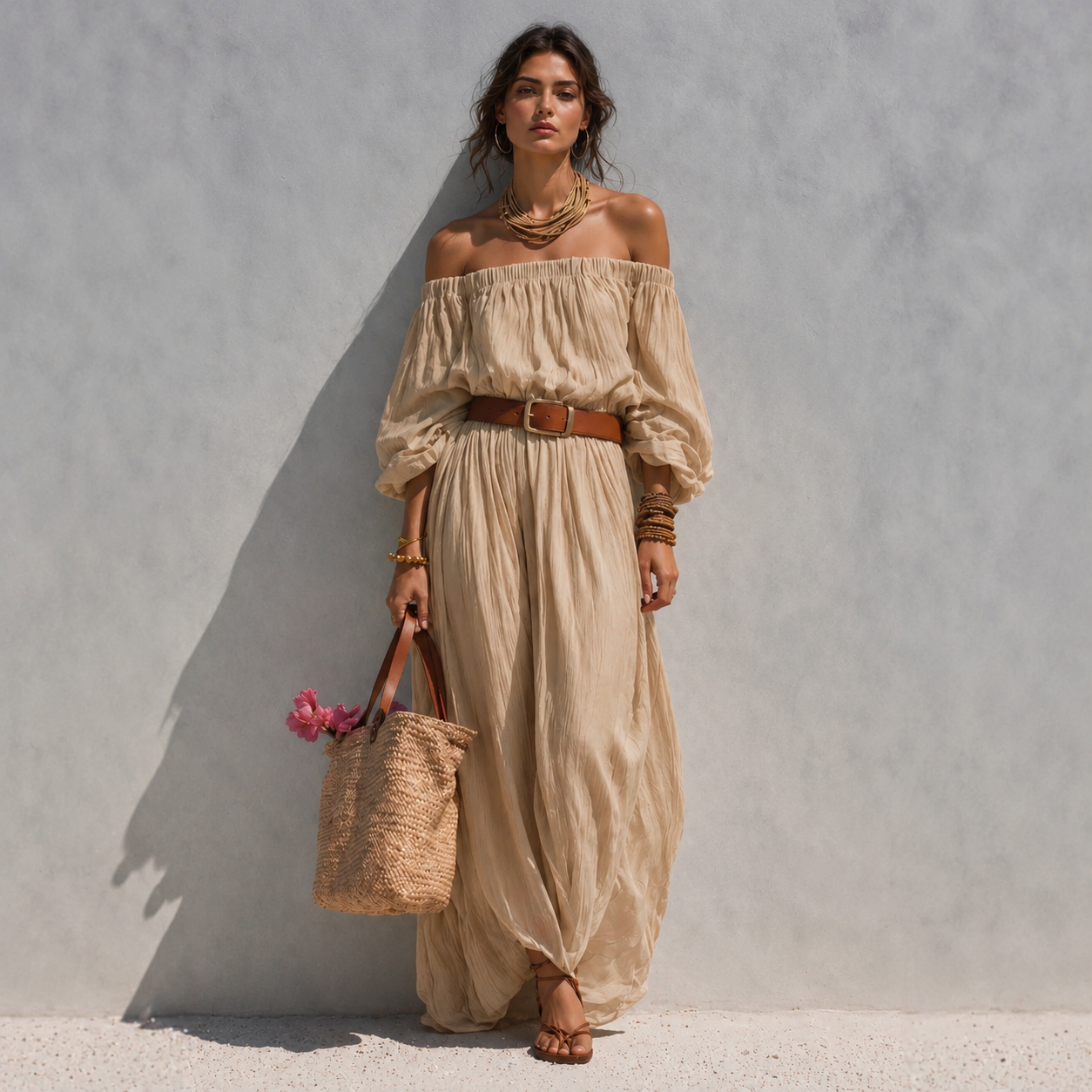 Isélia™ Robe en Lin Épaules Dénudées