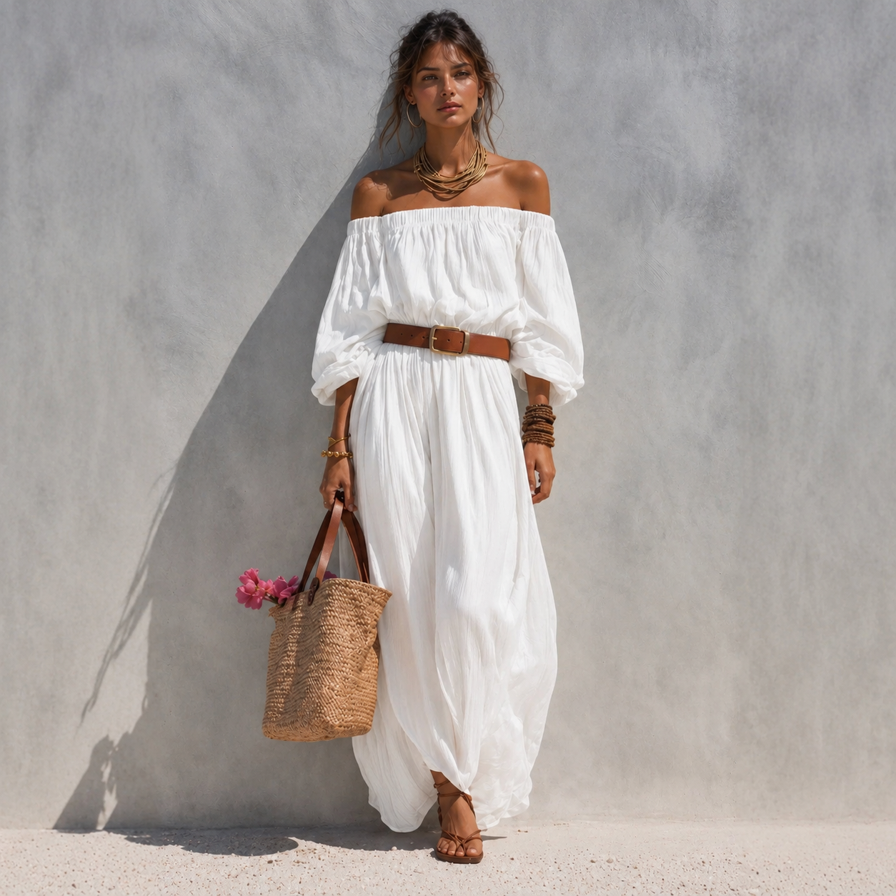 Isélia™ Robe en Lin Épaules Dénudées