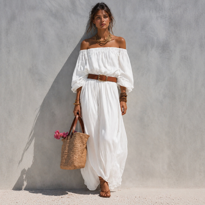 Isélia™ Robe en Lin Épaules Dénudées