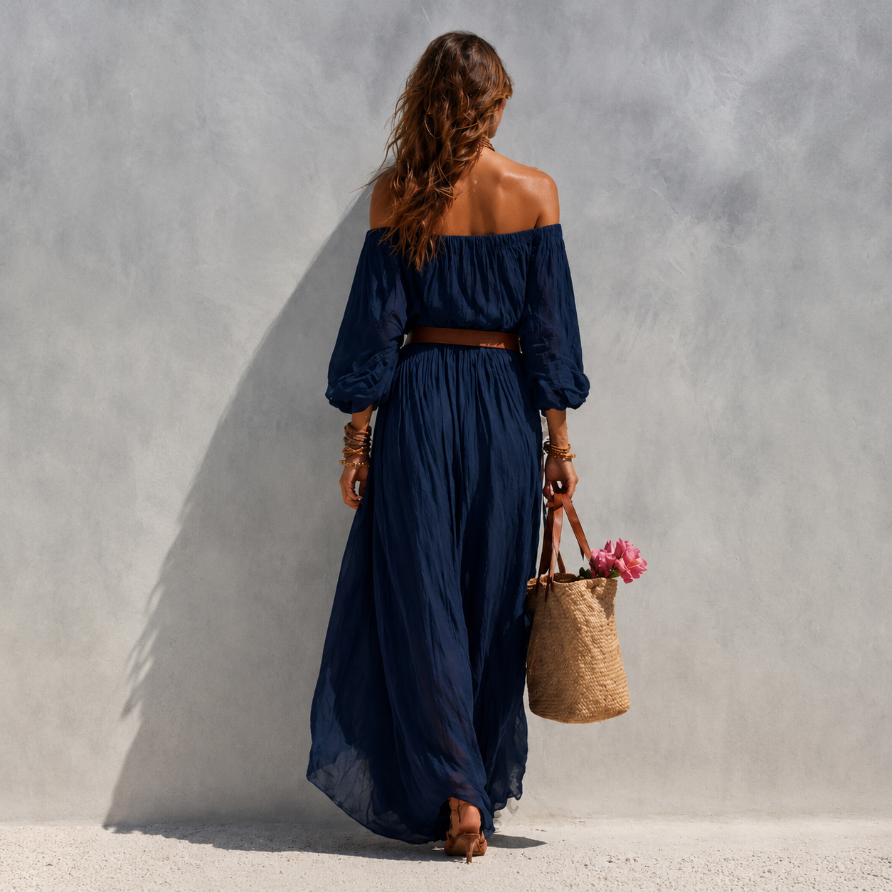 Isélia™ Robe en Lin Épaules Dénudées
